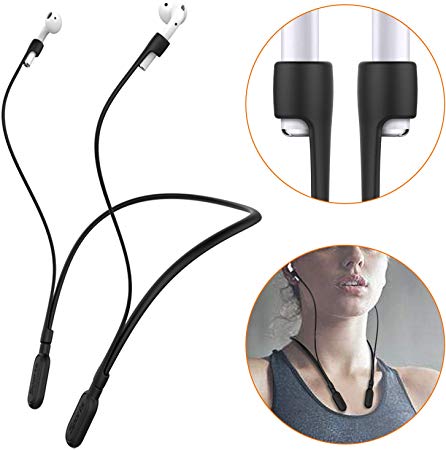 HALLEAST Airpods Straps Silicone Earbuds Strap Wire Cable Connector Earphone Sports Neckband Strap Replacement for Airpod (Black)