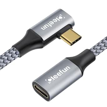 CLEEFUN Right Angle USB C Extension Cable 0.5m, 90 Degree [USB 3.2/10Gbps] 4K 60Hz 100W Type C to C Fast Charging &Sync Male to Female Extender Cord for USBC Hub, Laptop, Tablet, Phone