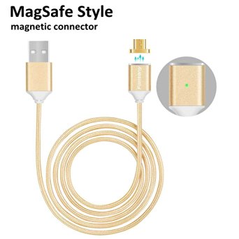 [Upgraded Version] Fantany Magnetic Micro USB Charger Braided Fast Cable, MagSafe Reversible Detachable Design Cord with LED Indicator Adapter for Android Samsung HTC Huawei Moto LG 3 Ft Gold Mm2
