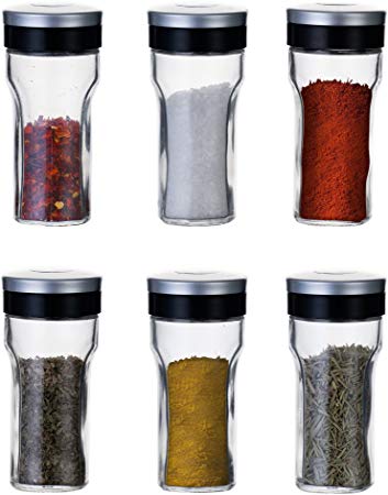 KitchenGet - Spice Jars Storage Set - 6 Glass Shaker Pots - Each Jar Bottle 80 ml.