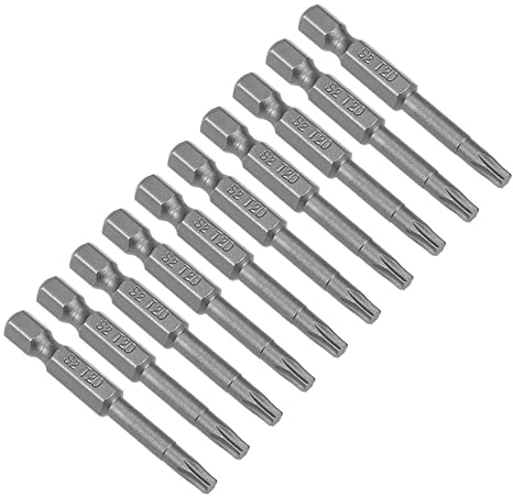 1/4 Inch Hex Shank T20 Torx Security Screwdriver Bits Magnetic S2 Steel 2 Inch Length 10 Pack