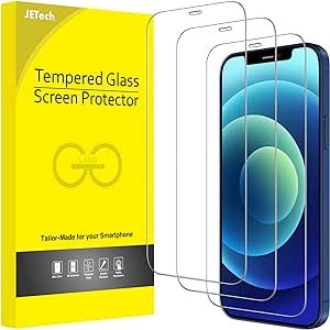 JETech Verre Trempé pour iPhone 12/12 Pro 6,1 Pouces, Couverture Complète Film Protection Écran, 9H Compatible Coque, HD Transparent, Lot de 3