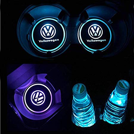 JSAMZ Car Logo LED Cup Pad led Cup Coaster USB Charging Mat Luminescent Cup Pad LED Mat Interior Atmosphere Lamp Decoration Light (Volkswagen)