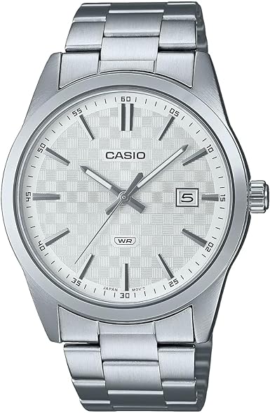 Casio Men Watch Analog Date Display White Dial Stainless Steel Band MTP-VD03D-7AUDF, Silver, Bracelet