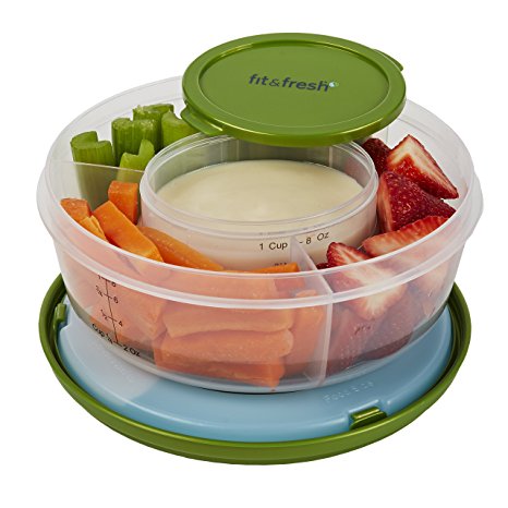 Fit & Fresh Fruit and Veggie Bowl with Removable Ice Pack, Reusable BPA-Free Container with 4 Food Storage Compartments, Healthy On-the-Go Snack