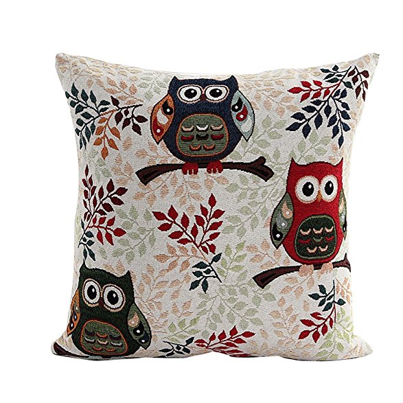 niceEshop(TM) Owl Pattern Soft Linen Decorative Throw Toss Pillow Case Home Cushion Cover Pillowcase,Colorful