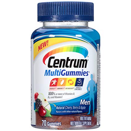 Centrum Men MultiGummies (70 Count, Natural Cherry, Berry, Apple Flavor) Multivitamin / Multimineral Supplement Gummies