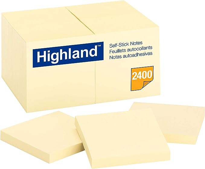 Highland Sticky Notes, 3 x 3 Inches, Yellow, 24 Pack (6549-24)