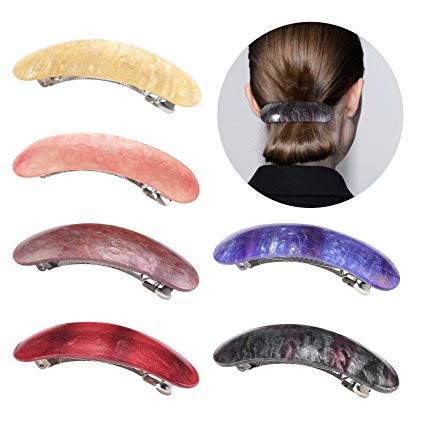 Hair Barrettes for Women Ladies, Funtopia 6 Pack 3.7 Inches Simple Retro Automatic Hair Clip for Medium and Thick Hair, Classic Hair Holders Barrettes for Daily Wearing