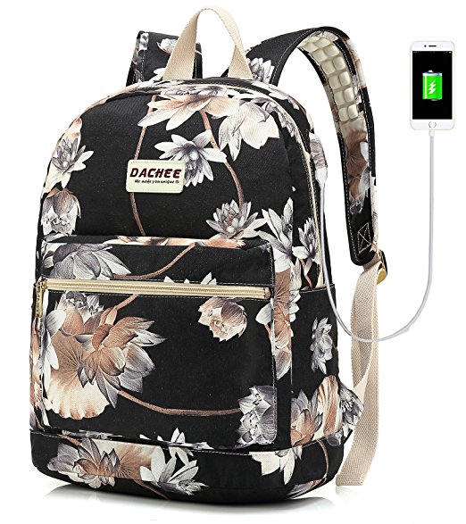 Laptop Backpack with USB Charging Port Waterproof School Bookbag Travel Backpack for 15.6 Inch (Lotus)