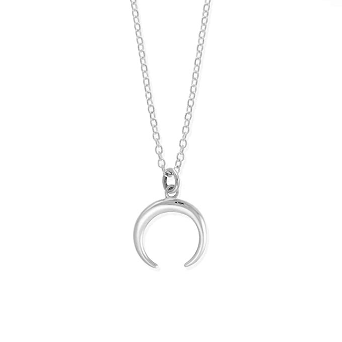 Boma Jewelry Sterling Silver Downward Crescent Moon Double Horn Pendant Necklace, 18 Inches