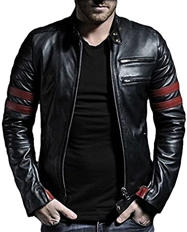 Cuir Craft New Mens Black Real Leather Jacket Vintage Slim FIT Genuine Leather