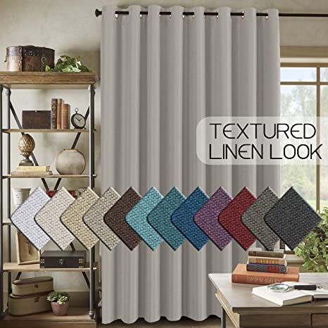 H.VERSAILTEX Room Darkening Linen Curtain for Bedroom/Living Room Extra Wide Blackout Curtains 100 x 84 Inches for Patio Glass Door, Primitive Textured Thick Linen Burlap Look Fabric, Taupe