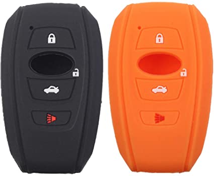 Btopars 2Pcs Silicone Rubber 4 Buttons Smart Key Fob Skin Cover Case Protector Keyless Compatible with Subaru BRZ Forester Impreza Legacy Outback STI WRX Crosstrek Ascent Black Orange