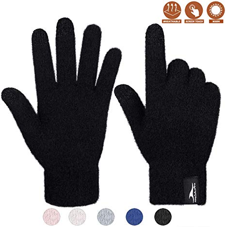 Achiou Winter Touchscreen Gloves Knit Warm Thick Thermal Soft Comfortable Wool Lining Elastic Cuff Texting for Women Men