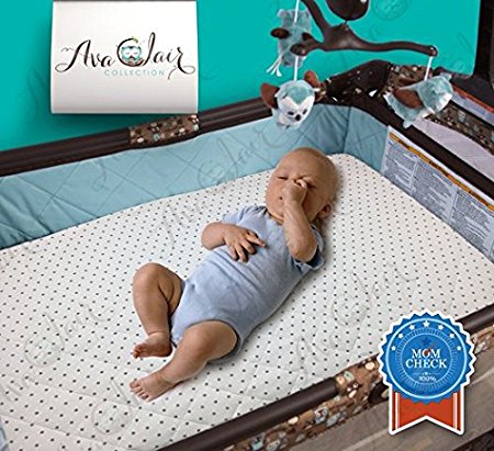Waterproof Pack N Play Mattress Pad - & - Pack and Play Fitted Sheet All In One. Fitted, Hypoallergenic, Absorbent for Mini % Portable Mattresses. 27" x 39" + 5" White & Gray Polka Dots Cotton