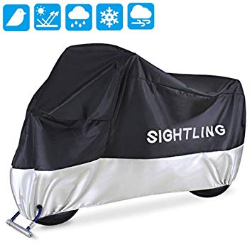 Motorcycle Cover, SIGHTLING All Season 210D Waterproof Motorbike Covers with Lock Holes, Fits up to 96.5" Motors, for Honda, Yamaha, Suzuki, Harley,96.5 x 41x 50 inch