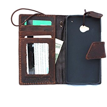 Genuine Buffalo Leather Case for Htc One M7 Book Wallet Handmade Retro Style Id