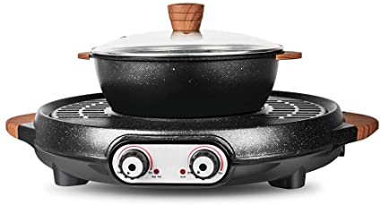 2 in 1 Electric Hot Pot Grill, Multi-function 2200W Smokeless Grill and Hot Pot BBQ Grill Shabu Pot, Separate Dual Temperature Control, Easy Cleaning Capacity for 2-10 People, 110V (Shipping From CANADA)