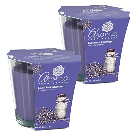Aroma From Nature Luxurious Lavender 4 oz AireCare Scented Candle - 2 Pack - Aromatherapy Candles - Home Fragrance - Apothecary Glass With Single Wick