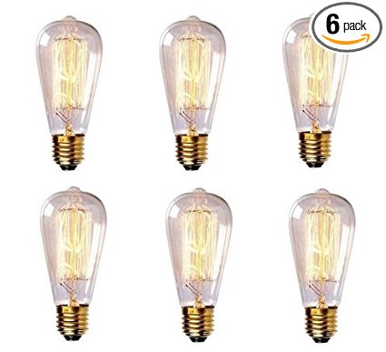 Edison Bulb NALAKUVARA 60w Filament Long Life Vintage Antique Style Incandescent Clear Glass Light Squirrel Cage Design E26 E27 Medium Base Lamp 6 Pack for Chandeliers Wall Sconces Pendant Lighting