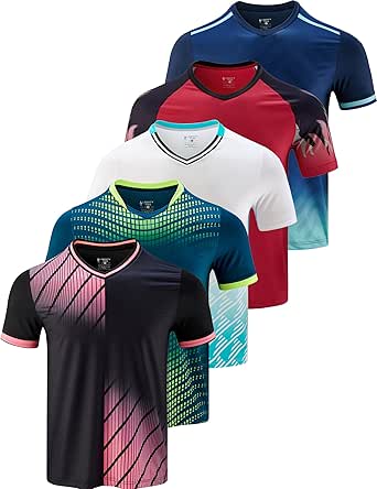 5 Pack Mens V-Neck Dry Fit T-Shirts, Active Athletic Short Sleeve Workout Tops, Performance Gym Tees (Available in Plus Size)