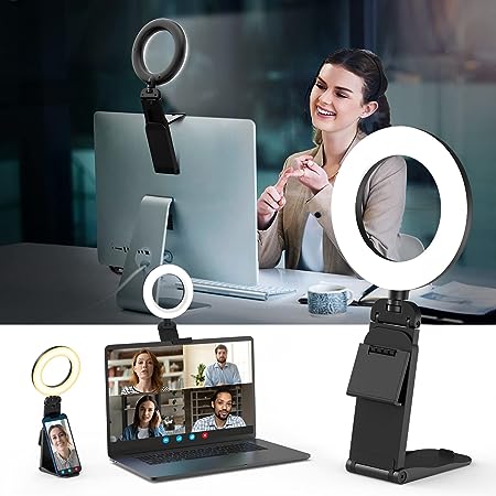 5" Desk Ring Light with Stand, LED Ring Light for Laptop Monitor, Video Conference Lighting, Zoom Meeting Light for Video Calls Selfie Makeup PC Webcam, Phone Holder with Continuous Output Lighting