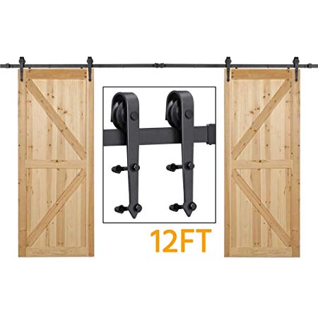 Yaheetech YT-1426 12ft Sliding Barn Hardware for Double Heavy Duty Track Kit-Includes Installation Instruction-Fit up to 36" Wide Door Panel Black