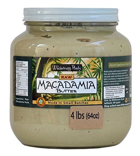 Wilderness Poets Raw Macadamia Butter - Bulk Macadamia Butter (Half Gallon Glass Jar - 64 oz) Approx. 4 Pounds