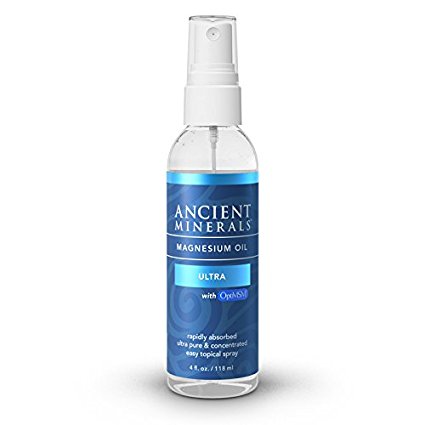 Ancient Minerals Magnesium Oil Ultra with OptiMSM 4 oz. - Pure Genuine Zechstein Magnesium Chloride Supplement with MSM - Best Topical Skin Application for Dermal Absorption