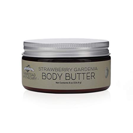 Farmstead Apothecary 100% Natural Body Butter with Organic Safflower Oil, Organic Shea Butter & Organic Vitamin E Oil, Strawberry Gardenia 8 oz
