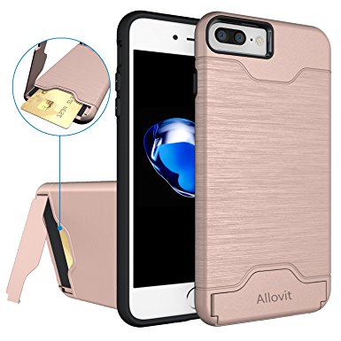 iPhone 7 Case, Allovit [Kickstand] [Heavy Duty] [Hard PC   Soft TPU] Dual Layer Shock Protective Wallet Case for iPhone 7 (Rose Gold)