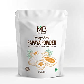 MB Herbals Papaya Powder | Spray Dried Ripe Papaya Fruit Powder 227 Gram (8 oz / Half Pound) | Mix with Juices, Smoothies, Milk Shakes, Fruit Salads, Baked Dishes | Papaya Face Pack | Gluten Free | Non GMO