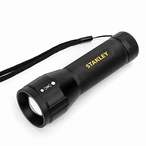 STANLEY Tactical Flashlight with Lanyard, Zoomable 380 Lumen Ultra Bright, 3 Modes LED Torch Waterproof IPX4, 4AAA Alkaline Batteries Included