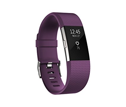 Fitbit Charge 2 Heart Rate Plus Fitness Wristband, Plum, Large