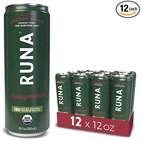 RUNA Organic Clean Energy Drink from the Guayusa Leaf, Pomegranate, Naturally Sweetened, 12 Ounce (Pack of 12)