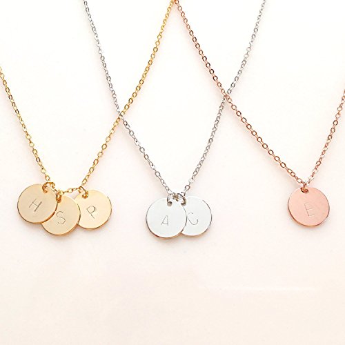 Custom Name Necklace Rose Gold initial Disc Necklace 1 day shipping - CN