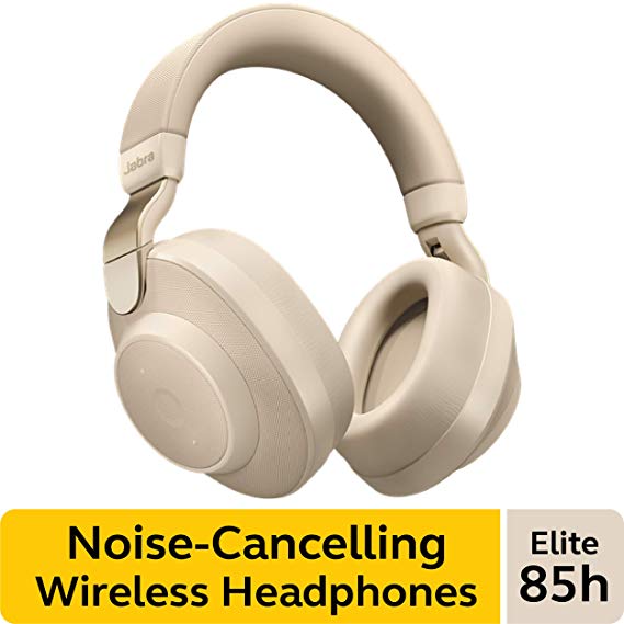 Jabra Elite 85h Wireless Noise-Canceling Headphones, Gold Beige – Over Ear Bluetooth Headphones Compatible with iPhone and Android - Built-in Microphone, Long Battery Life - Rain and Water Resistant