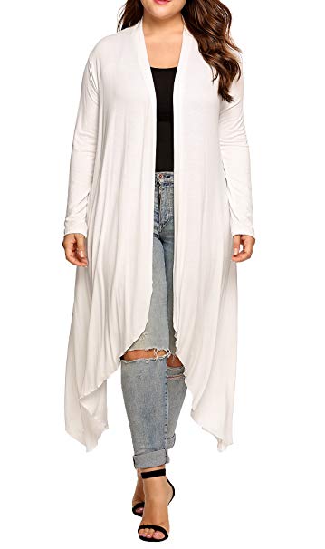 IN'VOLAND Women's Plus Size Cardigan Long Sleeve Open Front Drape Cardigans Lightweight Long Duster