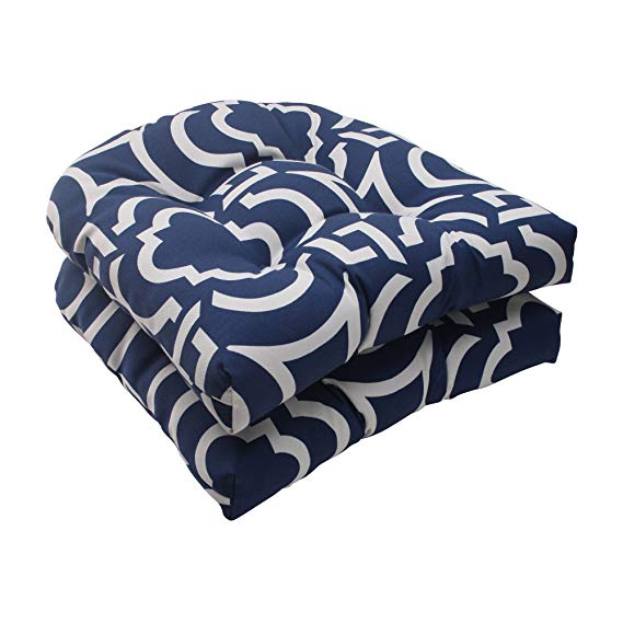 Pillow Perfect Indoor/Outdoor Carmody Wicker Seat Cushion, Navy, Set of 2