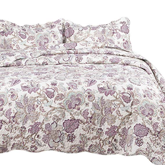 Bedsure Bedding Quilt Set Luxury Bedroom Bedspread Pastoral Floral Pattern Twin Size 68x86 Microfiber Lightweight Vintage