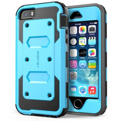 iPhone 5S Case Heave Duty Slim Protection i-Blason Armorbox Dual Layer Hybrid Full-body Protective Case with Front Cover and Built-in Screen Protector  Impact Resistant Bumpers Cover with Holster Combo for Apple iPhone 5  5S Blue