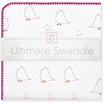 SwaddleDesigns Ultimate Swaddle, X-Large Receiving Blanket, Made in USA, Premium Cotton Flannel, Bright Pink Mama and Baby Chickies (Mom's Choice Award Winner)