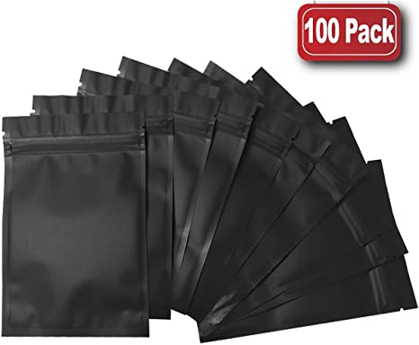 100 Pack Mylar Bags - 4 x 6 Inch Resealable Foil Pouch Bag Ziplock Bags Food Storage Pouch Matte Black
