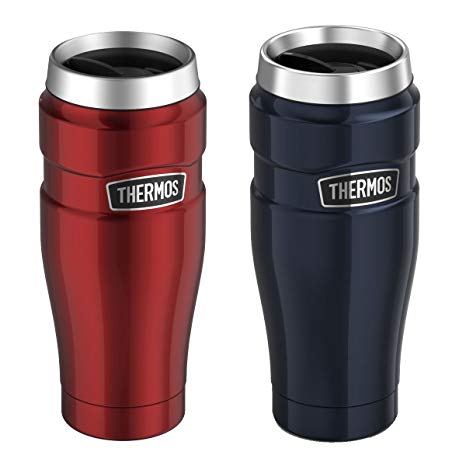 Genuine Thermos Brand Stainless King Vacuum Insulated Stainless Steel Travel Tumbler 16oz Pair (Cranberry and Midnight Blue)