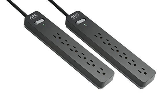 APC 6-Outlet Surge Protector Power Strip 2-Pack, 540 Joules, SurgeArrest Essential (PE63DP)