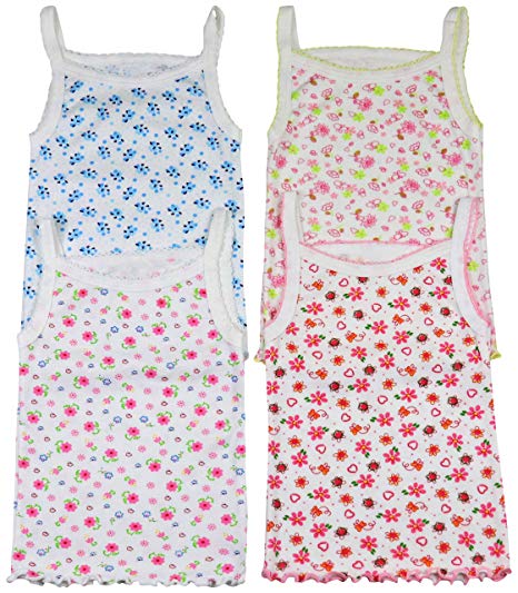 ToBeInStyle Girl's 4 Pack Ruffle Hem Spaghetti Strap Tank Tops