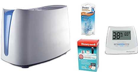 Honeywell HCM350W UV Germ Free Cool Moisture Humidifier and Honeywell HAC-504AW Humidifier Filter, PC2V1 Humidifier Cleaning Cartridge, and Humidity Monitor Bundle