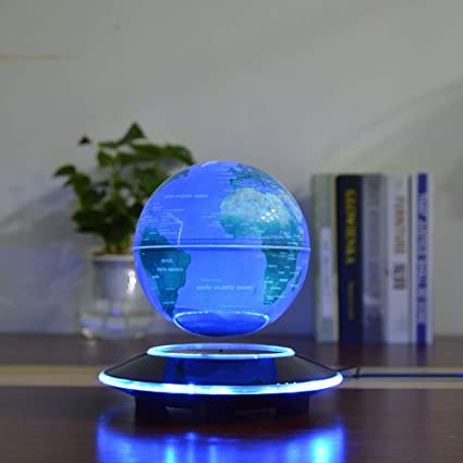 TBVECHI 6 Inch Blue Levitating Globe Anti Gravity Rotating World Map Ball Multi-Color LED Display 360 Degree Rotating for Desktop Office Desk Decoration