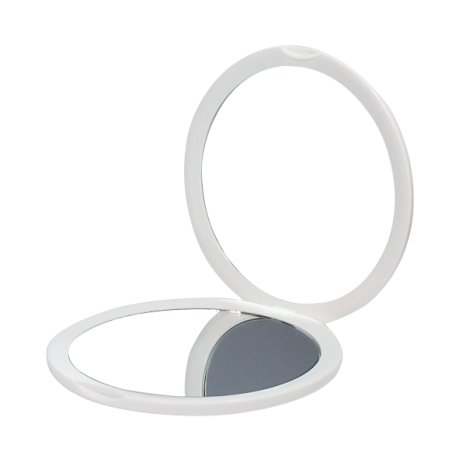 Makeup Pocket Mirror with 10x Magnification Glass Plus Plain Mirror (White)